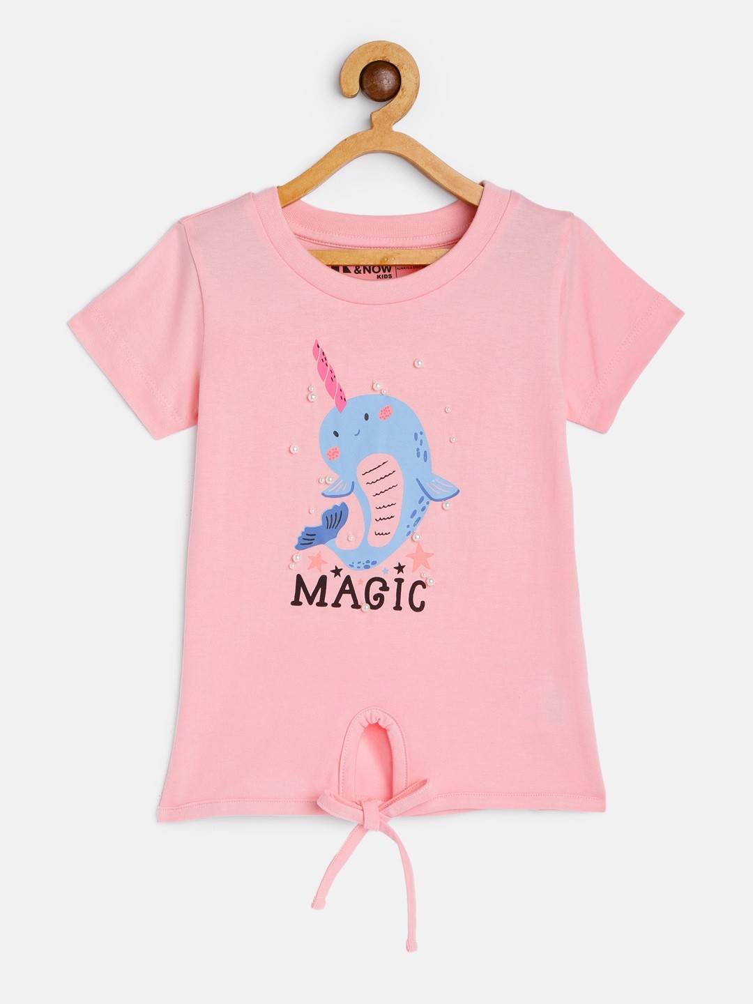 

HERE&NOW Girls Pink Printed Cotton T-shirt