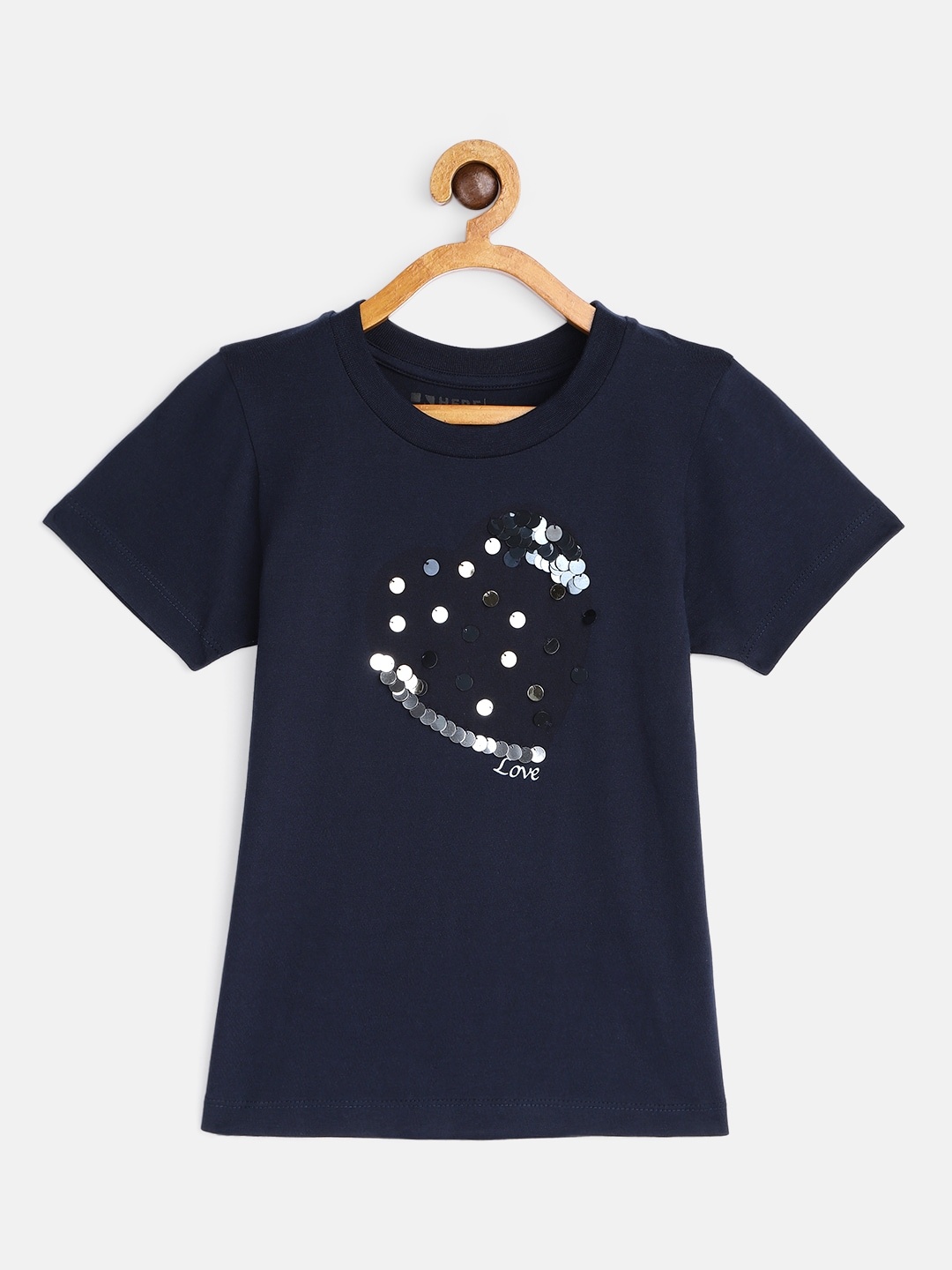 

HERENOW Girls Navy Blue Pure Cotton T-shirt