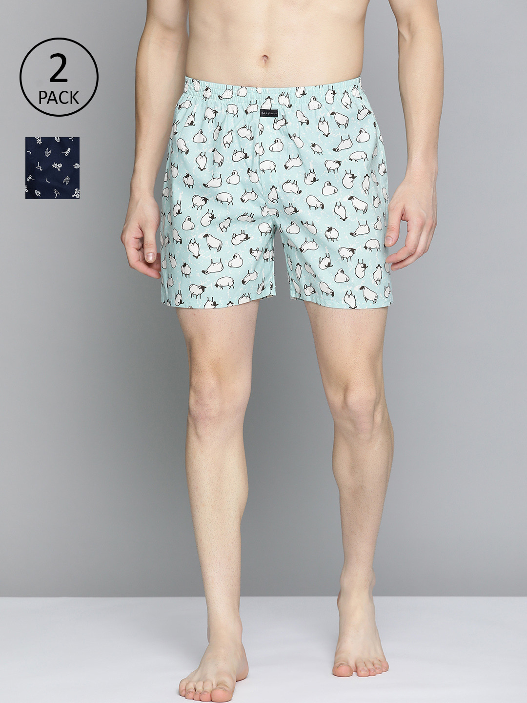 

Mast & Harbour Men Pack of 2 Printed Cotton Boxers, Navy blue