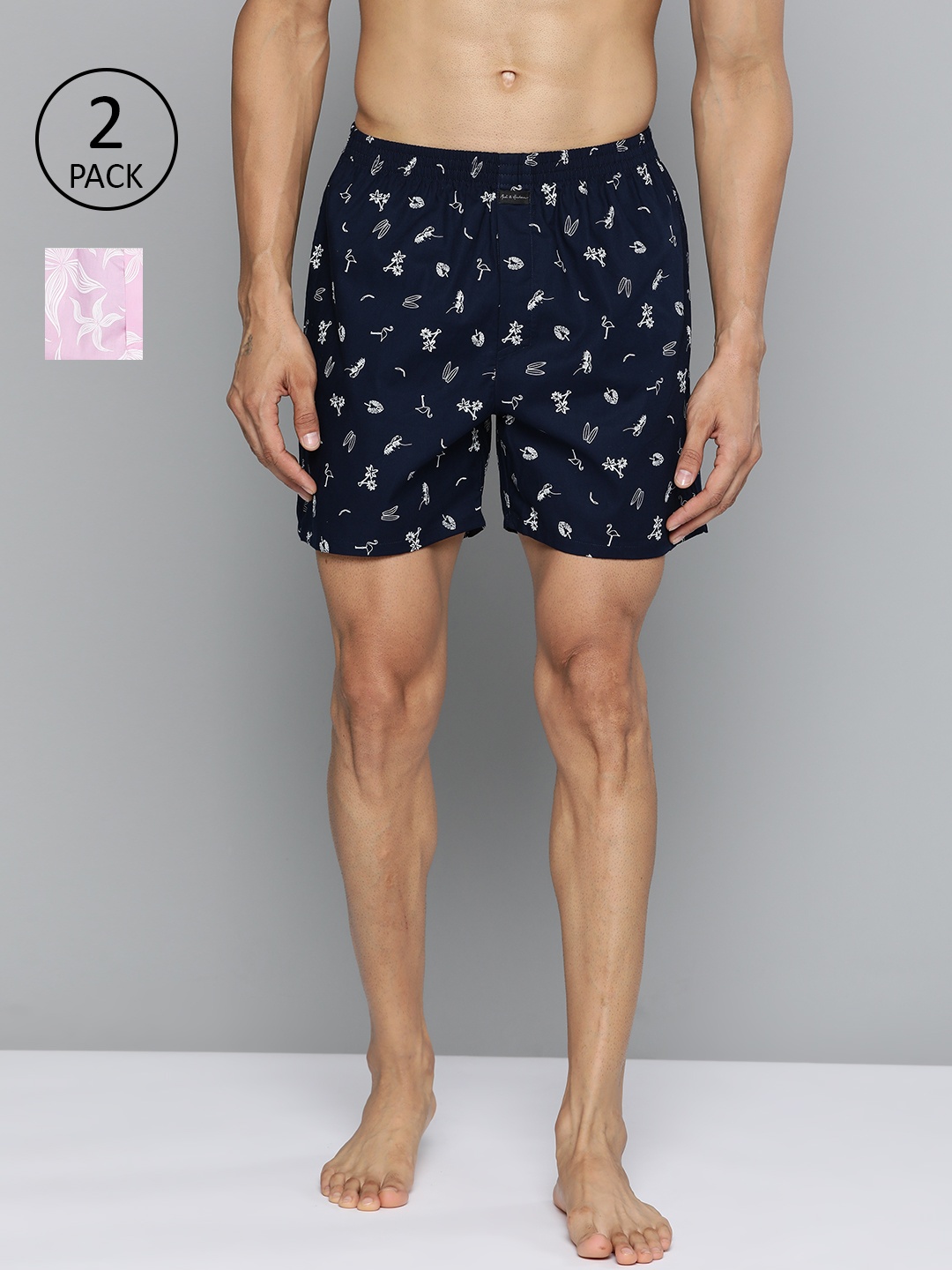 

Mast & Harbour Men Pack of 2 Printed Boxers MNH-KEN-MBOX- PRINT-02ZO, Navy blue