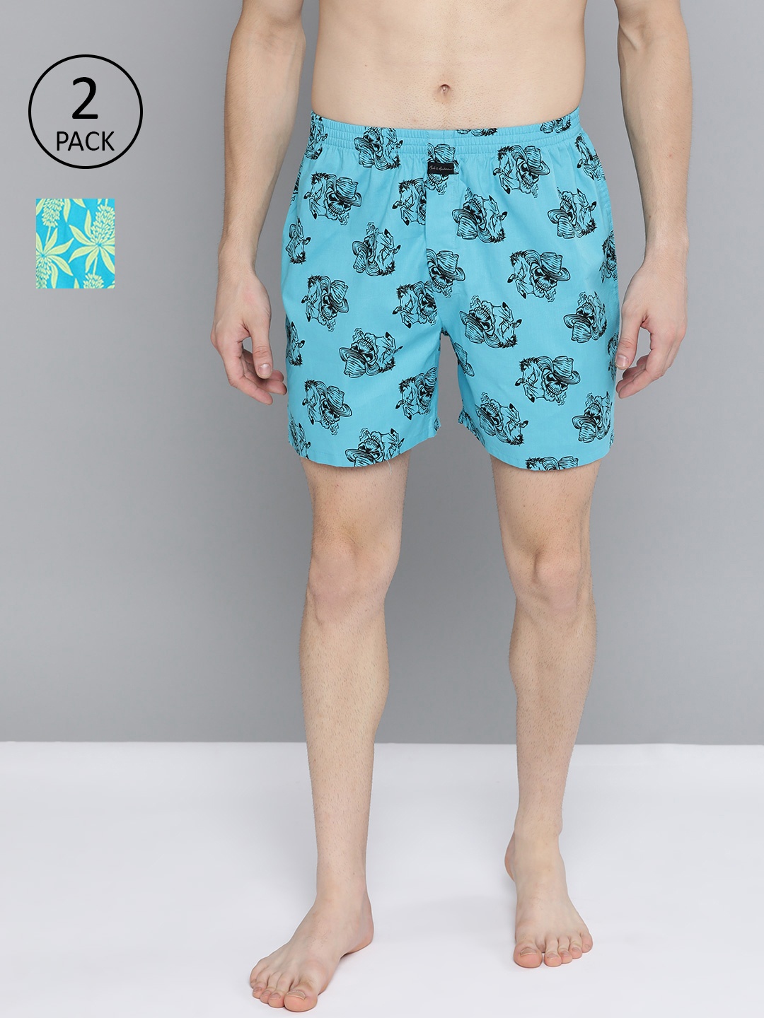 

Mast & Harbour Men Pack of 2 Pure Cotton Printed Boxers MNH-KEN-MBOX- PRINT-02ZA, Green