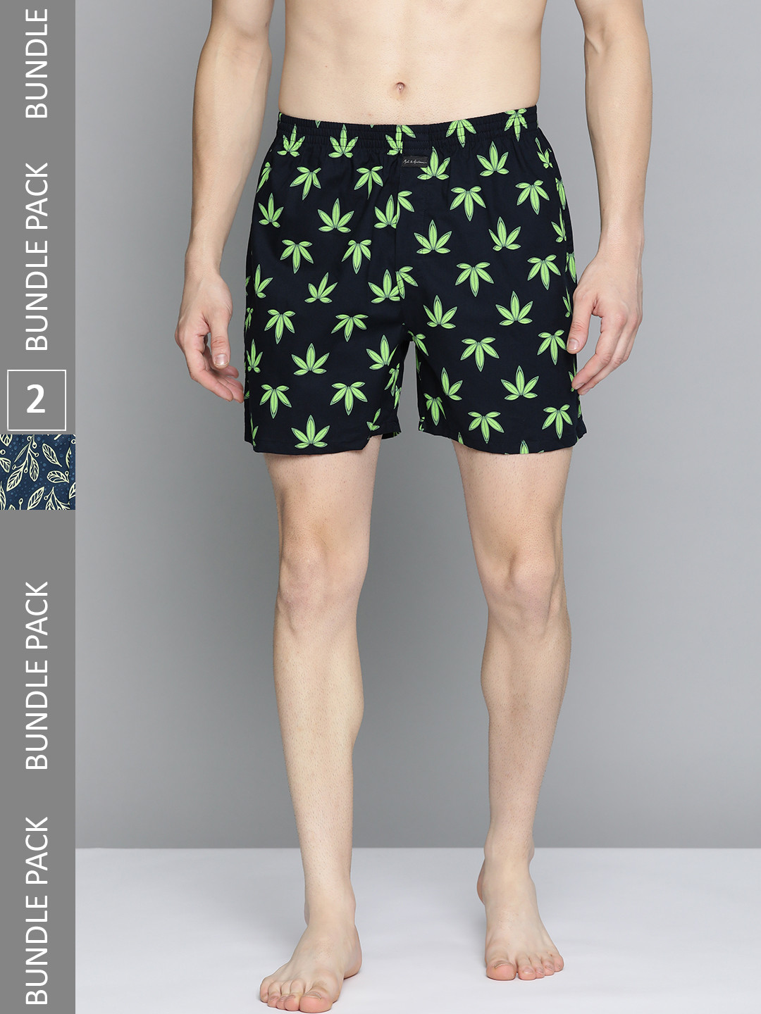 

Mast & Harbour Men Pack of 2 Printed Cotton Boxers, Navy blue