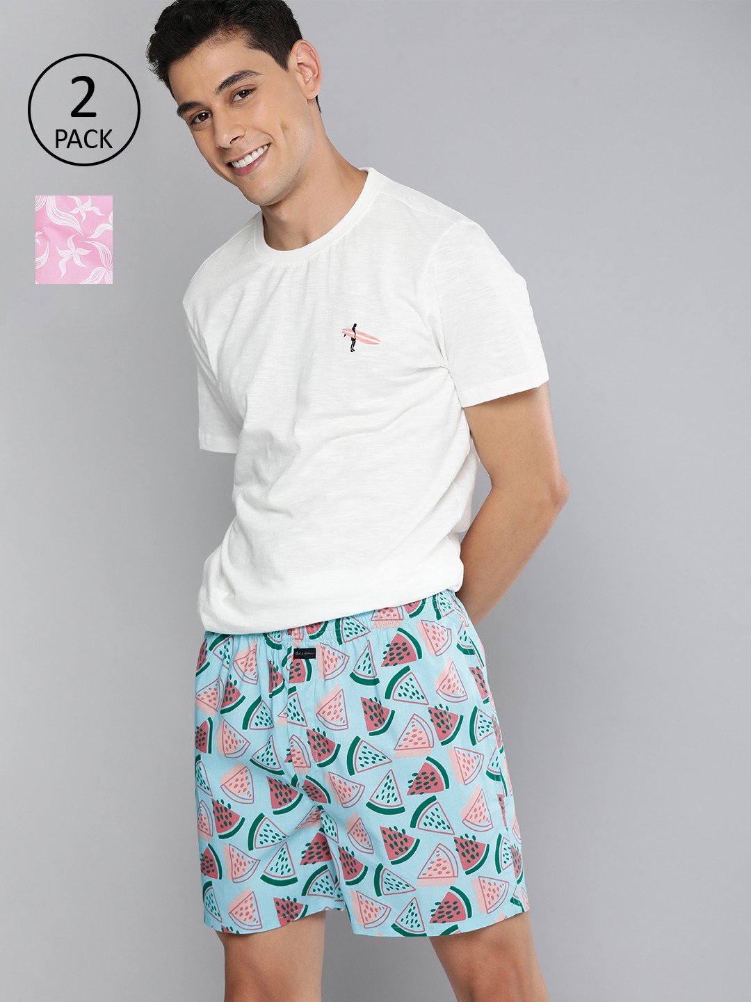 

Mast & Harbour Men Pack of Two Printed Pure Cotton Boxers MNH-KEN-MBOX- PRINT-02ZM, Pink