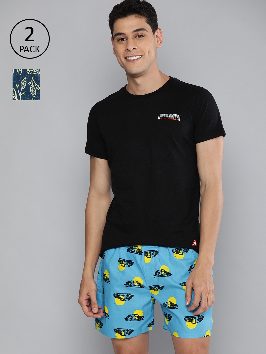 

Mast & Harbour Men Pack of 2 Printed Cotton Boxers, Blue