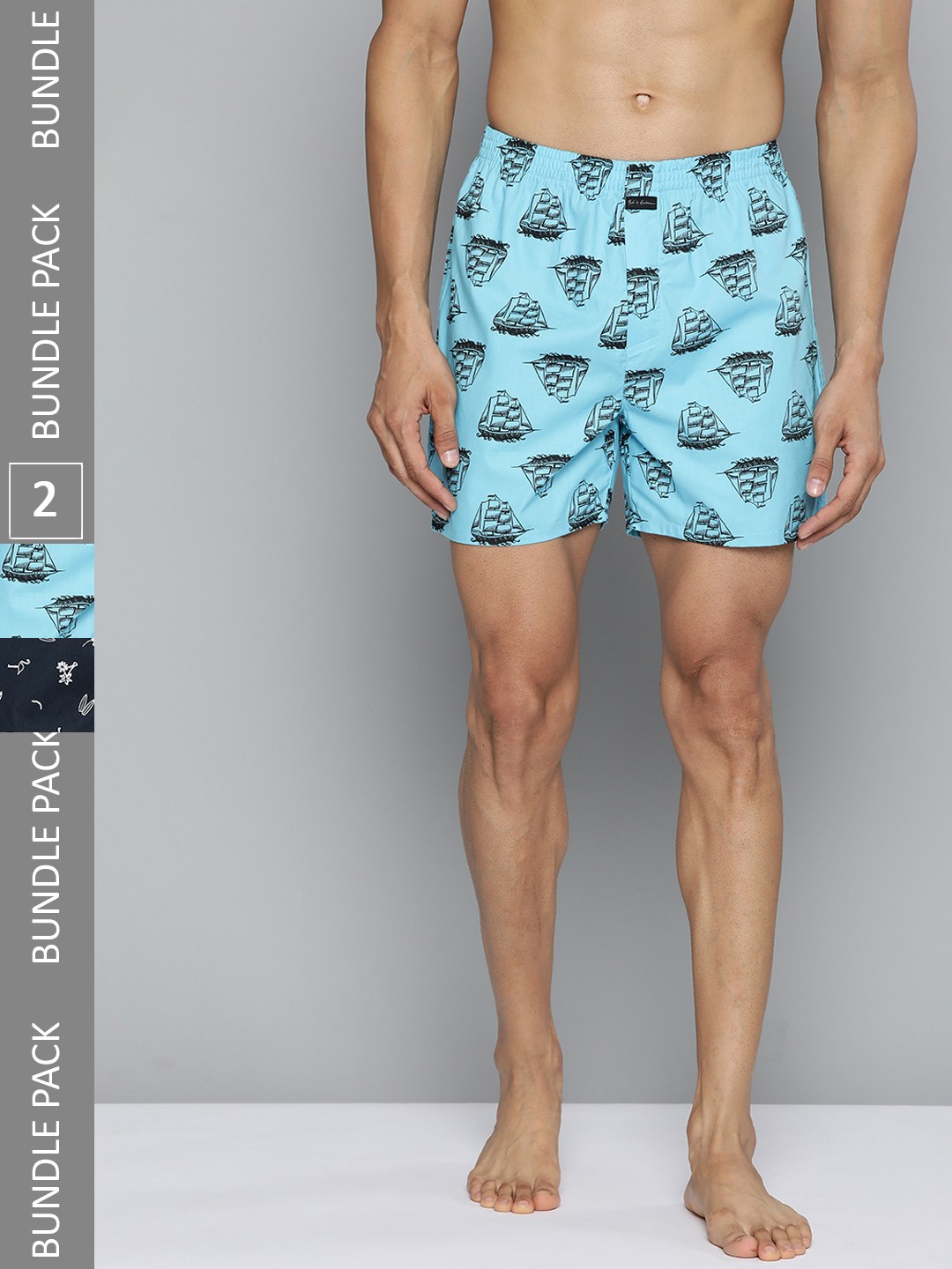 

Mast & Harbour Men Pack of 2 Pure Cotton Printed Boxers MNH-KEN-MBOX- PRINT-02ZP, Blue