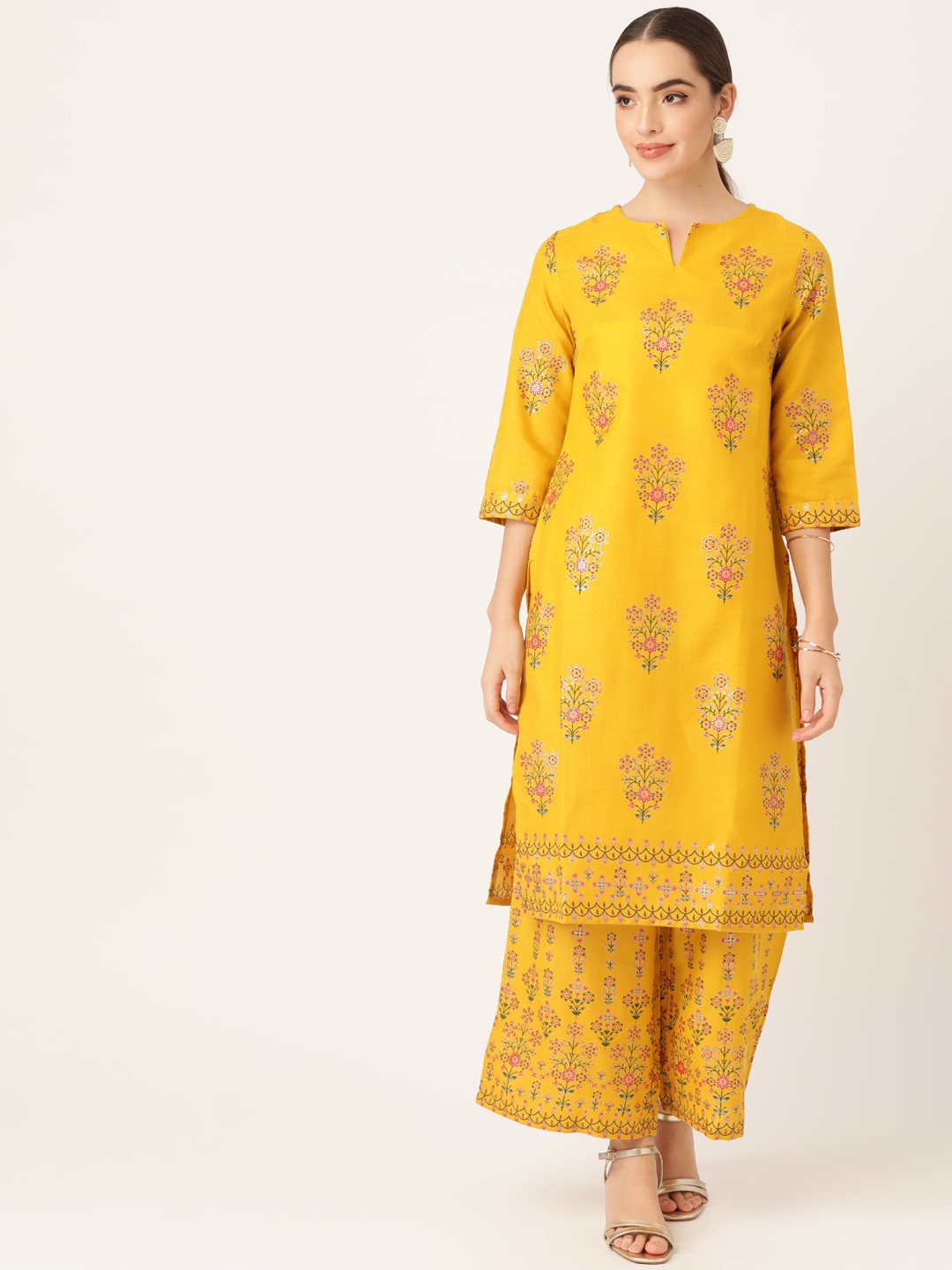 

Anouk Women Yellow Ethnic Motifs Printed Kurta with Palazzos