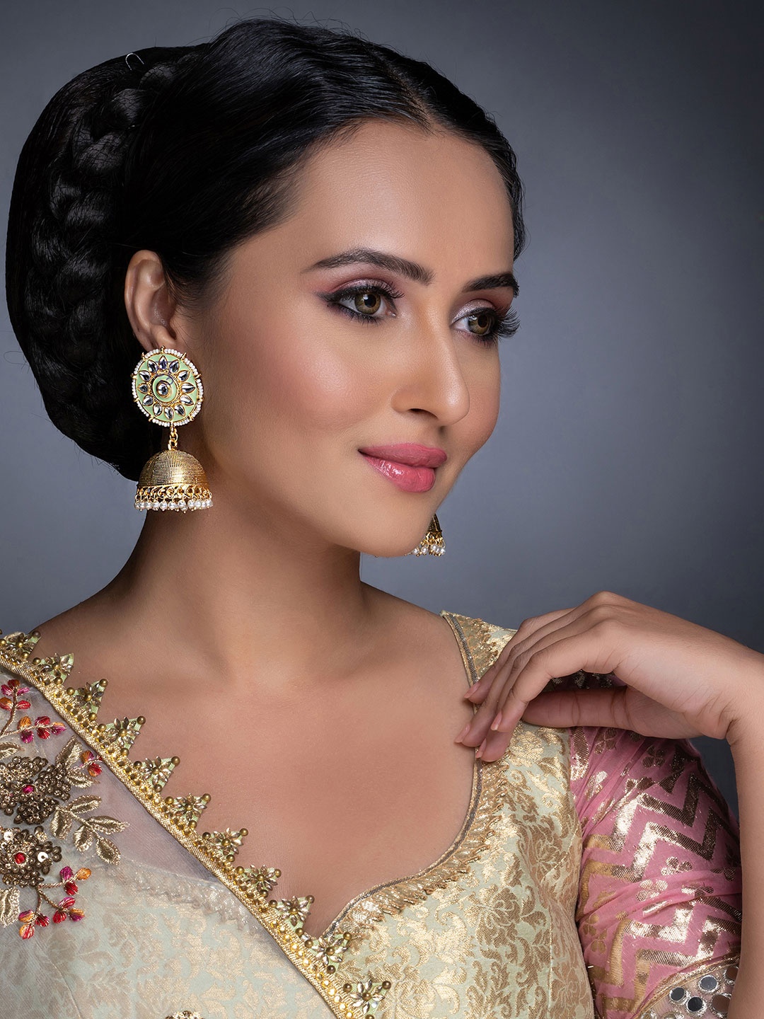 

Sukkhi Lime Green Gold Plated Dome Shaped Jhumkas