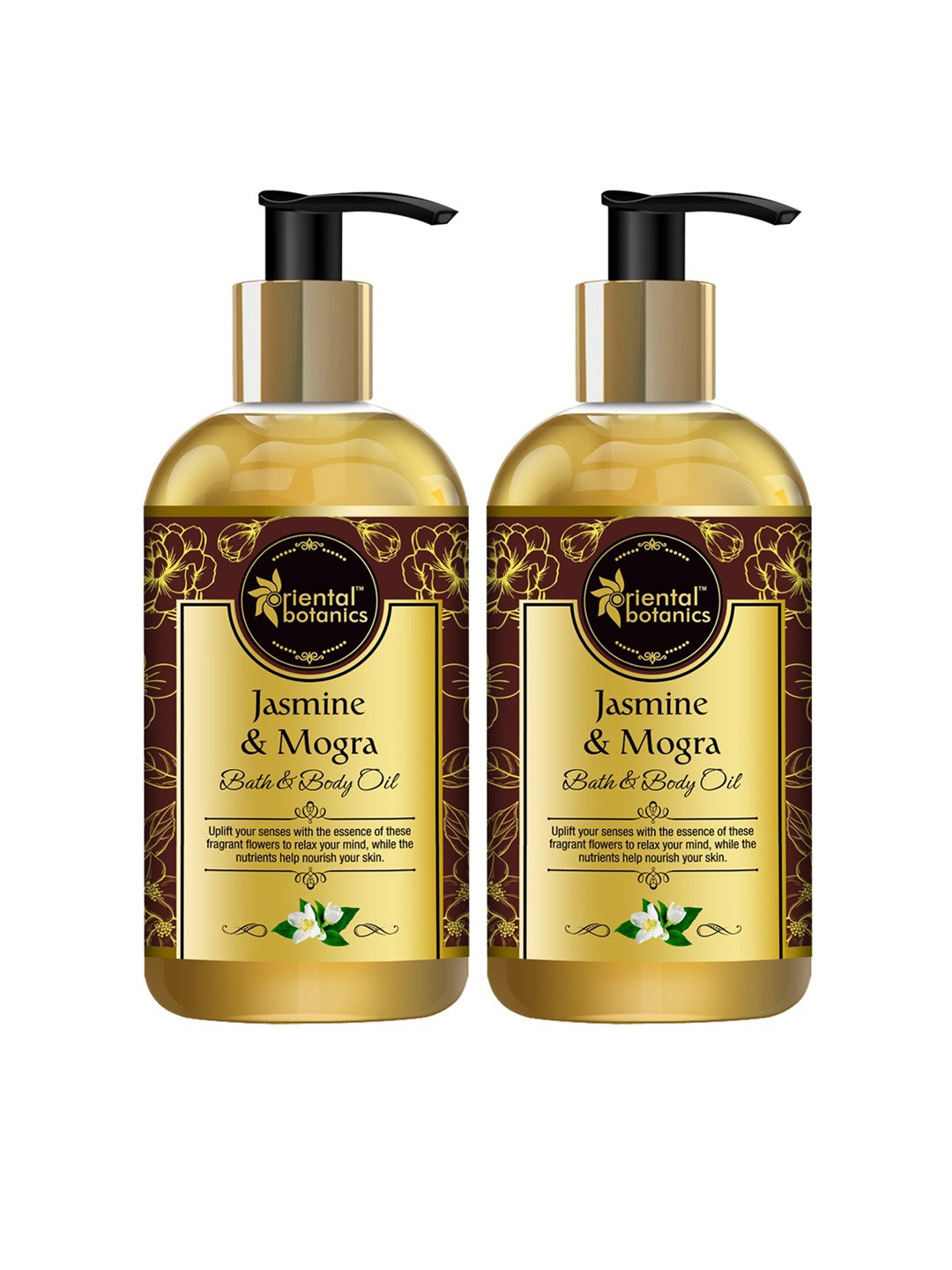 

Oriental Botanics Pack of 2 Bath & Body Oil Jasmine & Mogra 200 ml, Gold
