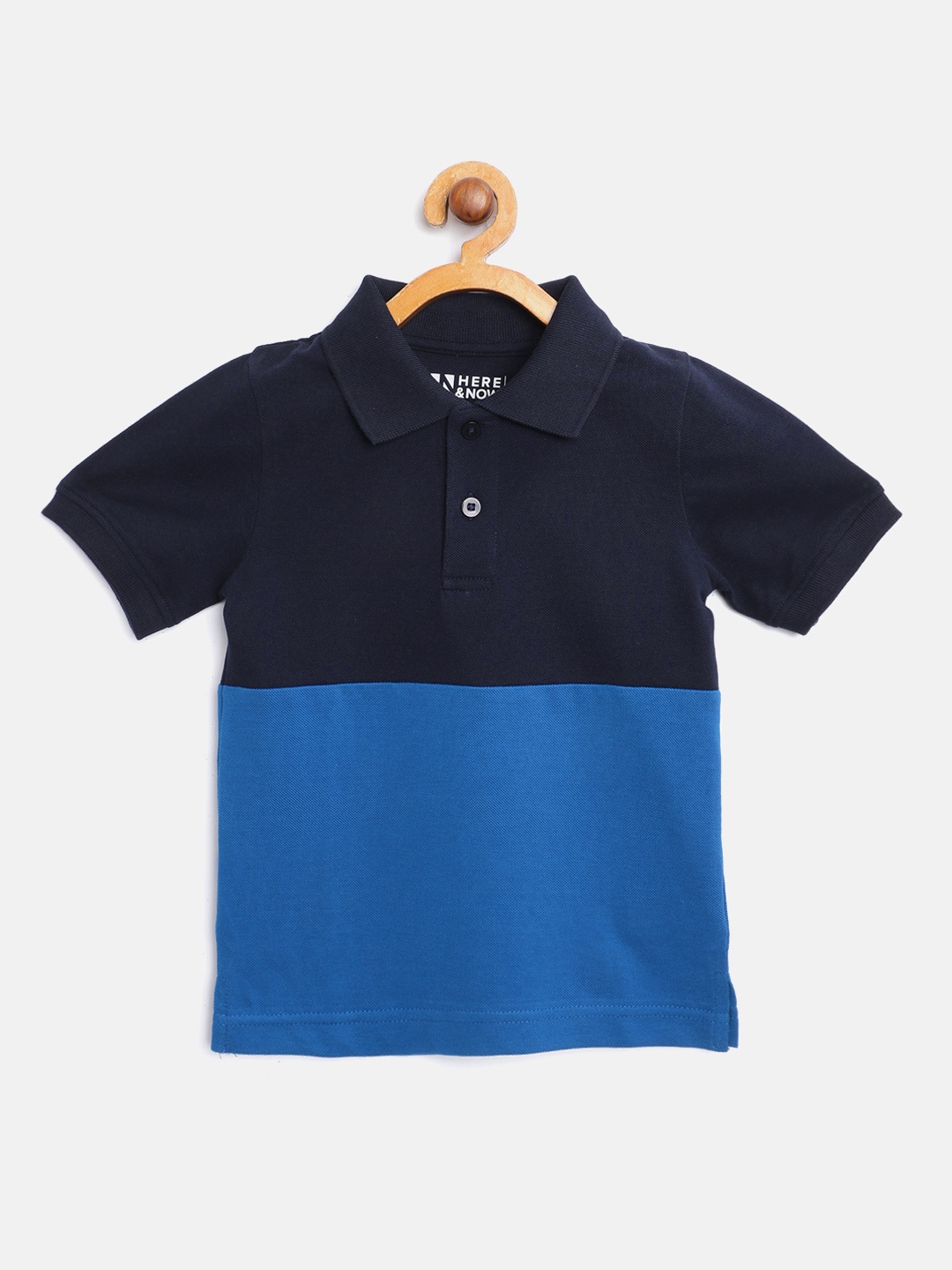 

HERE&NOW Boys Blue Colourblocked Cotton Polo Collar T-shirt