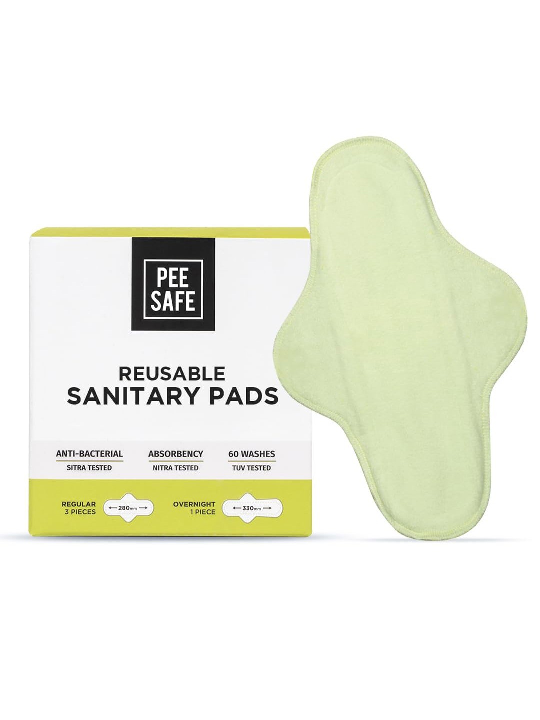 

PEESAFE Pack of 2 Regular & 1 Overnight Reusable Pad with Leak-Proof Pouch, White