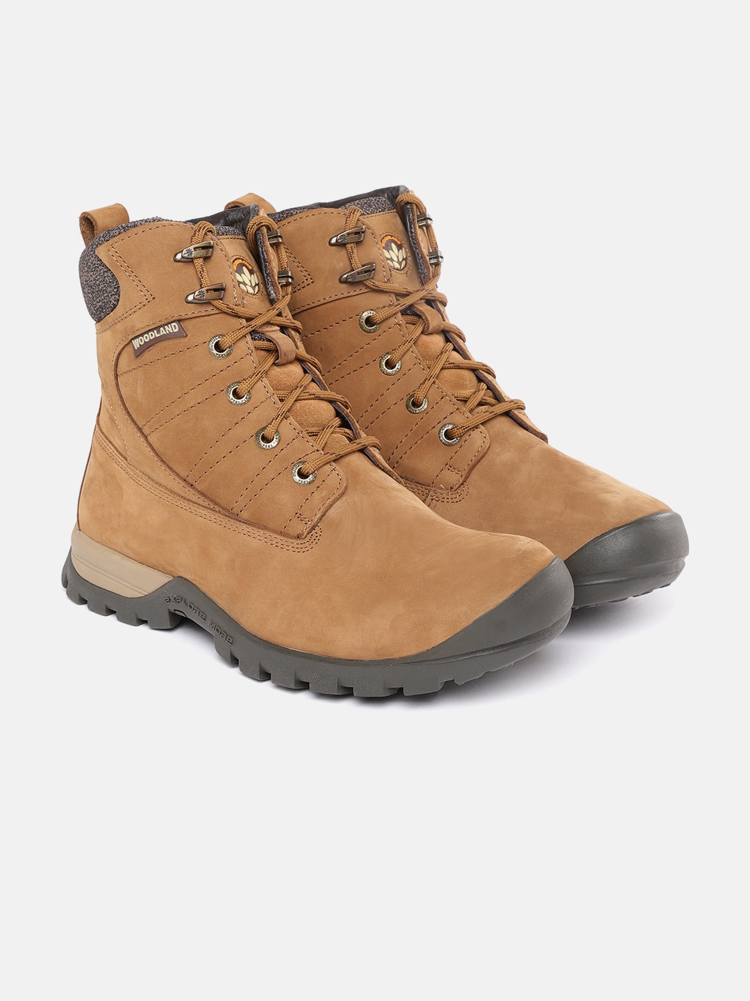 

Woodland Men Camel Brown Leather High-Top Flat Boots