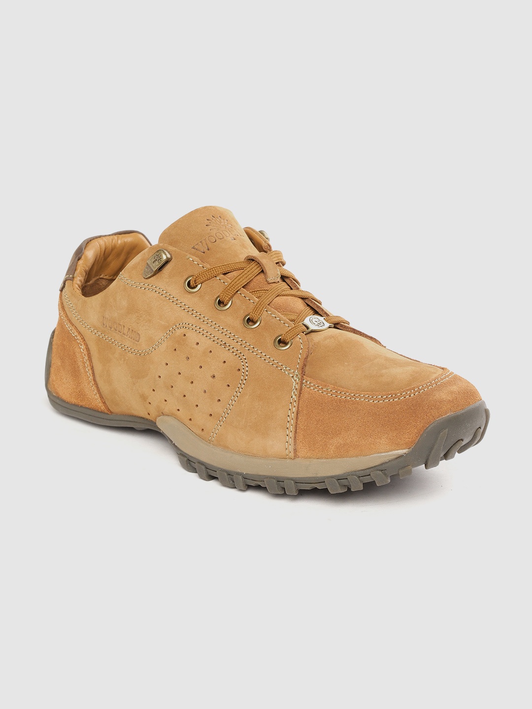 

Woodland Men Camel Brown Solid Leather Sneakers with Perforated Detail