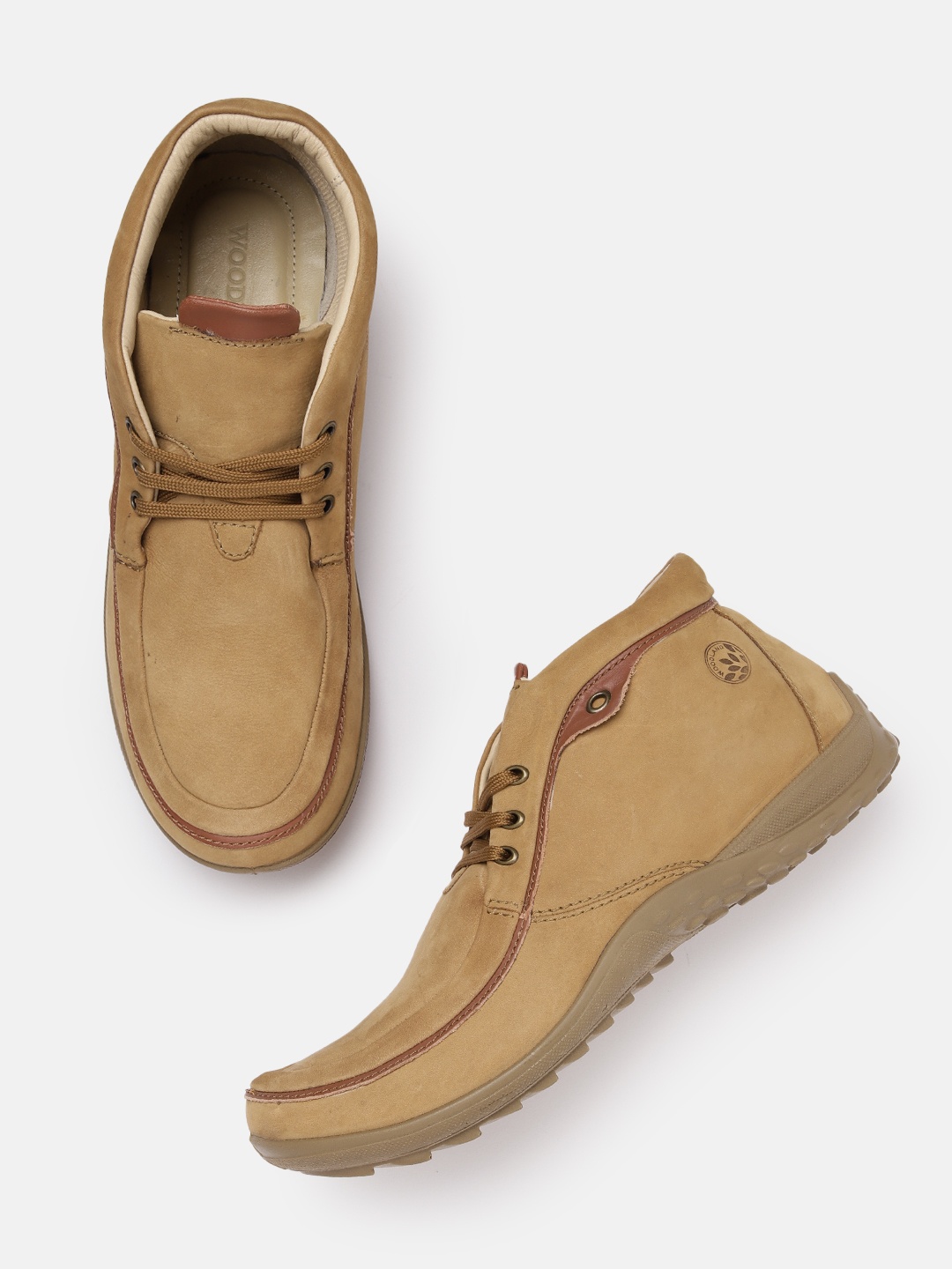 

Woodland Men Leather Mid-Top Derbys, Camel brown