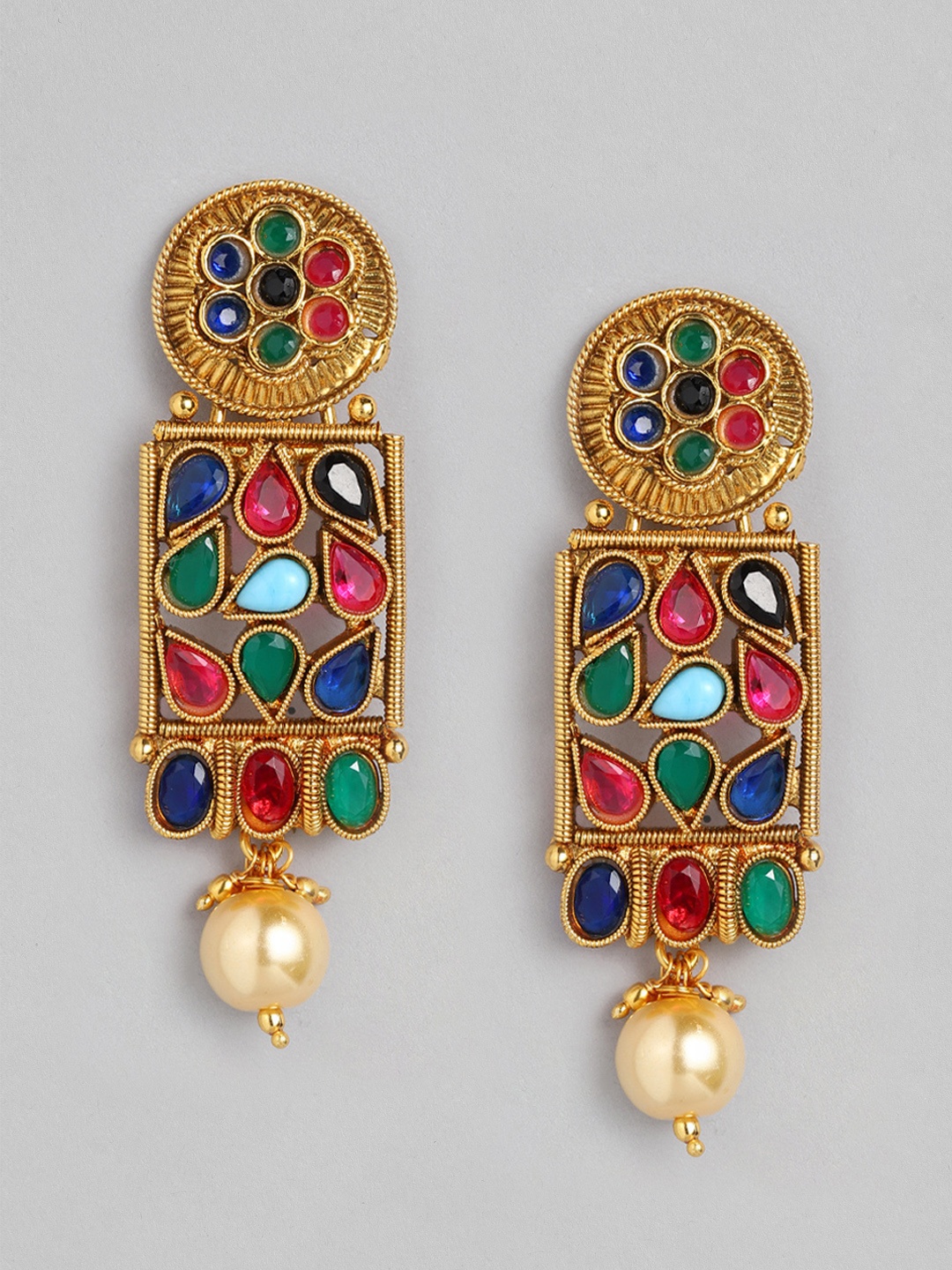 

Peora Gold-Plated Multicoloured Geometric Drop Earrings, Multi
