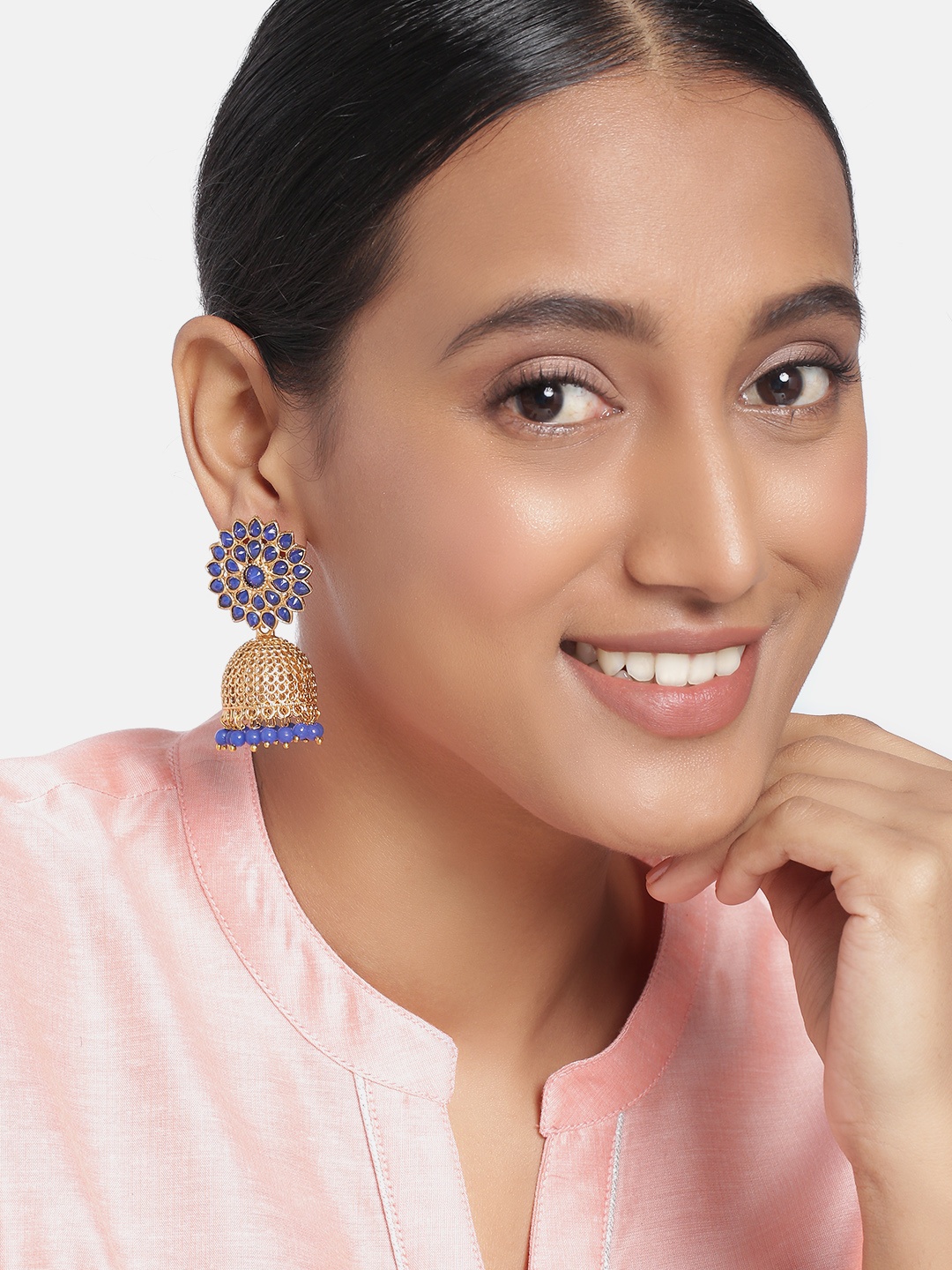 

Peora Blue Gold-Plated Stone Studded Handcrafted Dome Shaped Jhumkas