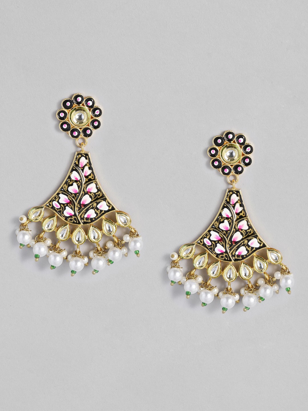 Peora Black & White Gold Plated Meenakari Classic Drop Earrings