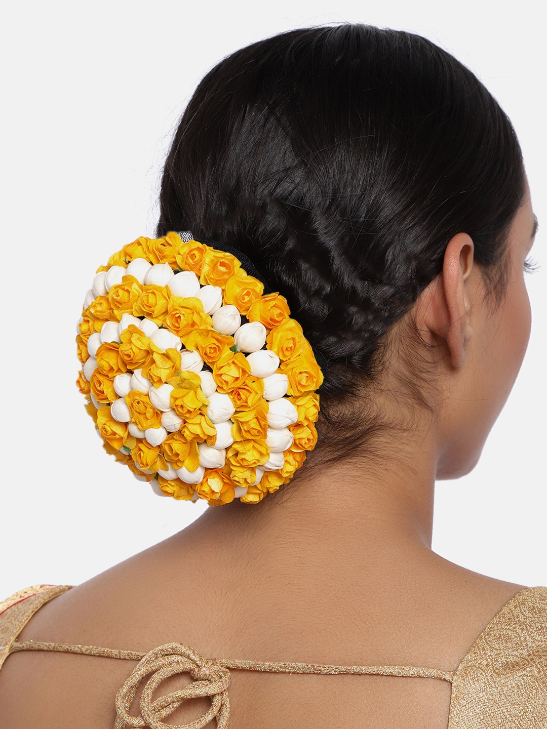 

Peora Yellow & White Artificial Flower Juda Gajra Designed Bun Cover
