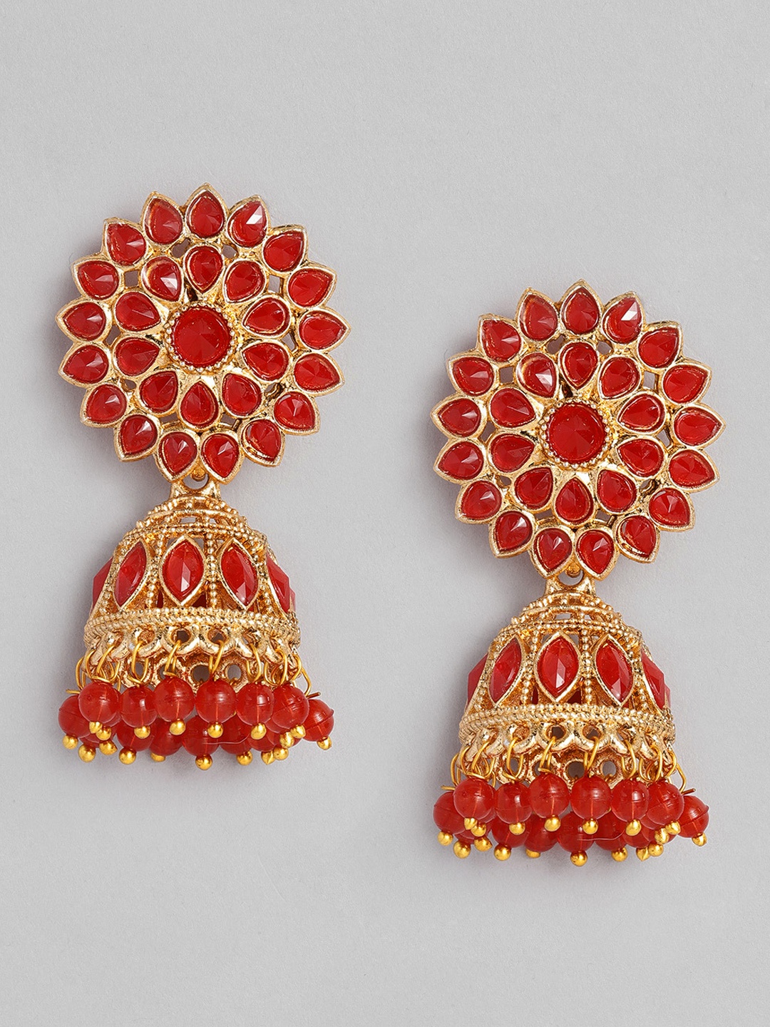 

Peora Red & Gold-Plated Floral Jhumkas Earrings