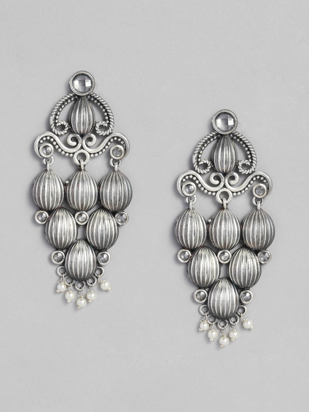 Peora Oxidised Silver Plated Classic Afghani Drop Earrings