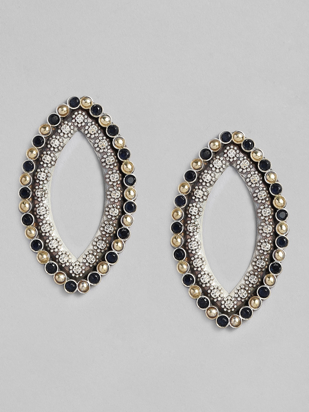 

Peora Oxidised Silver-Plated Black Oval Shaped Studs