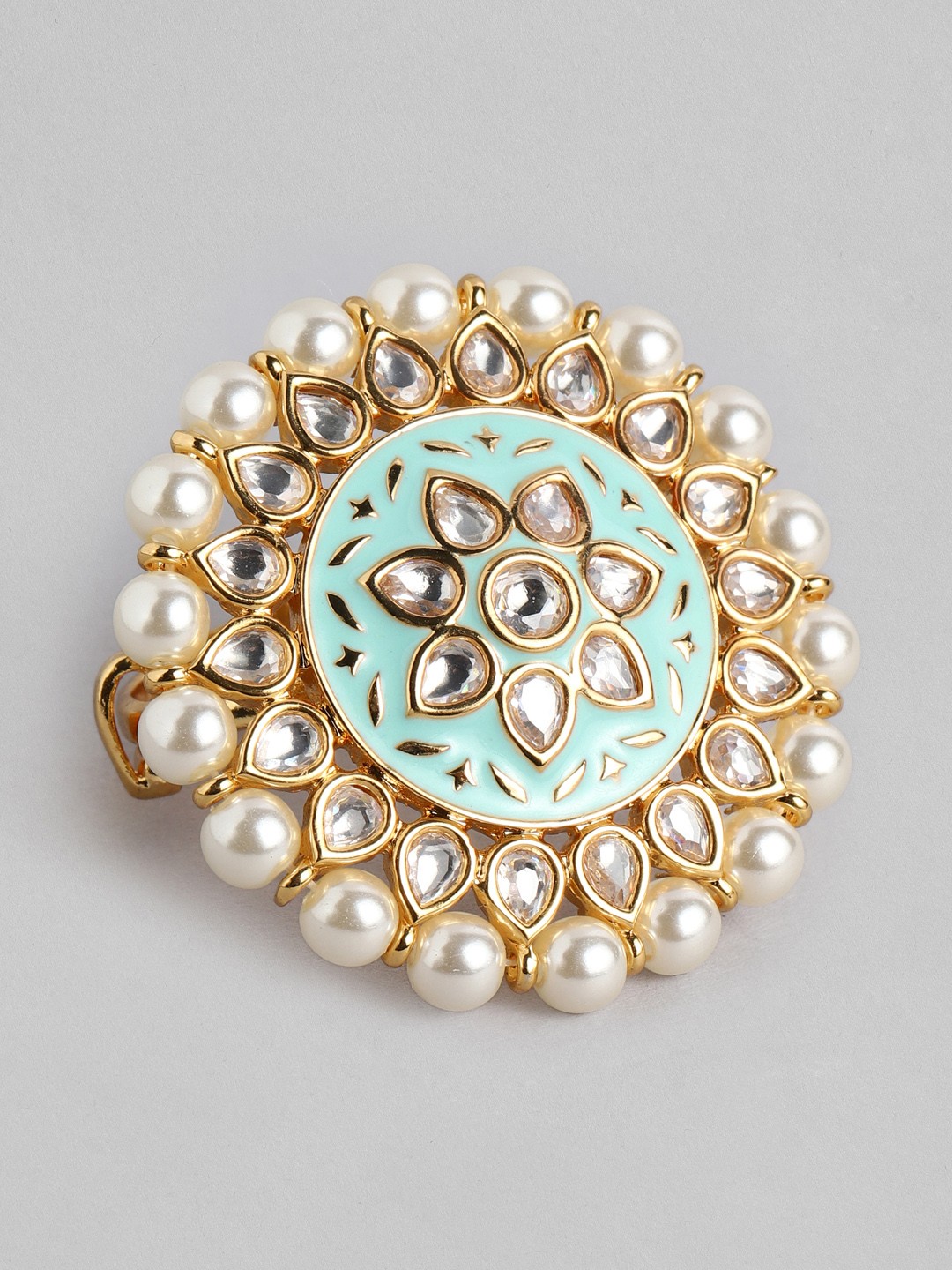 

Peora Gold Plated & Green Kundan Studded Adjustable Finger Ring