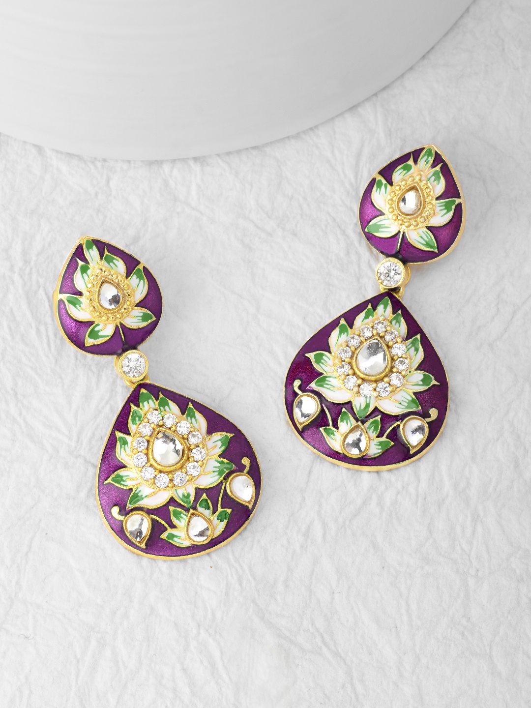 

Peora Gold-Plated & Magenta Teardrop Shaped Drop Earrings