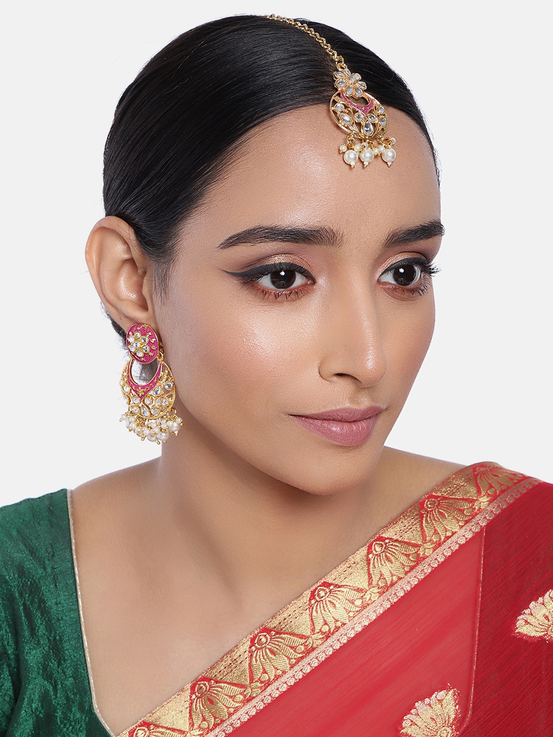 

Peora Women Pink & Gold-Plated Kundan Jewellery Set