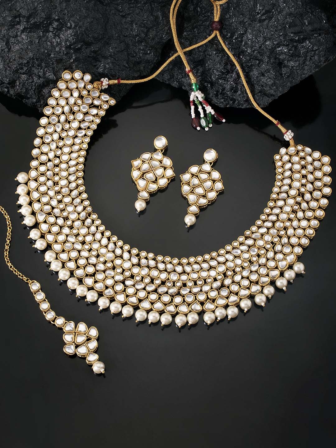 

Peora Gold Plated & White Handcrafted Kundan & Pearl Studded Bridal Jewellery Set