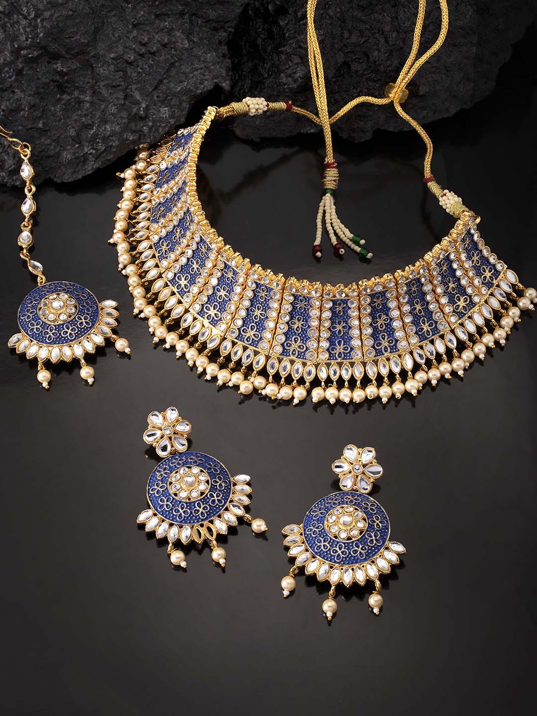 

Peora Gold-Plated Blue Handcrafted Meenakari Jewellery Set