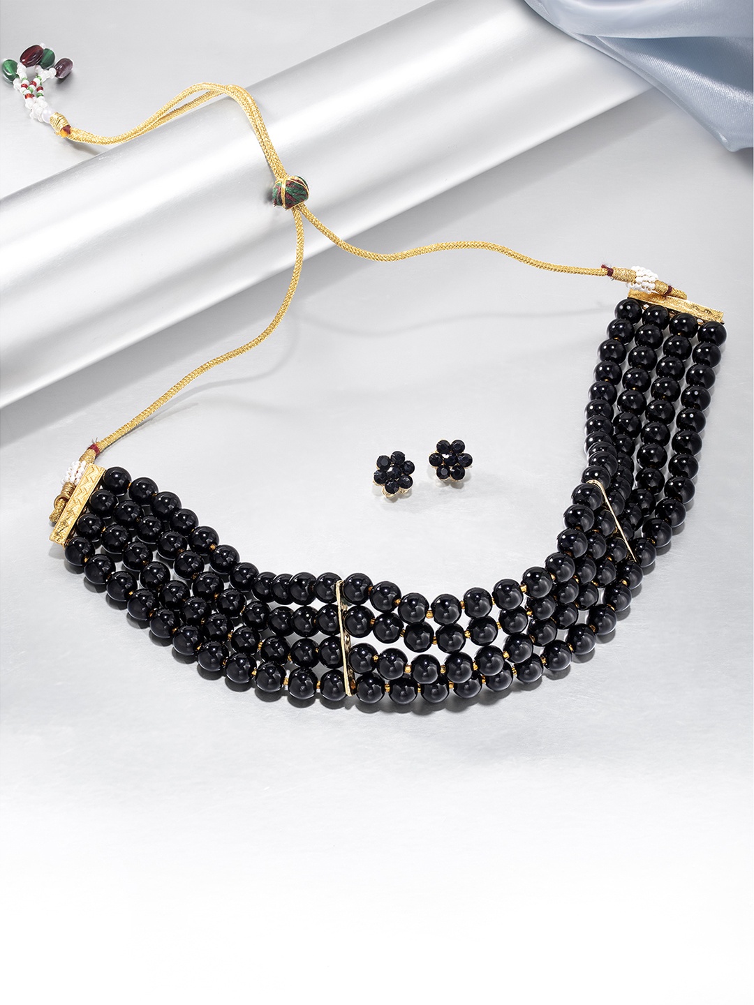 

Peora Black Gold-Plated Beaded Jewellery Set