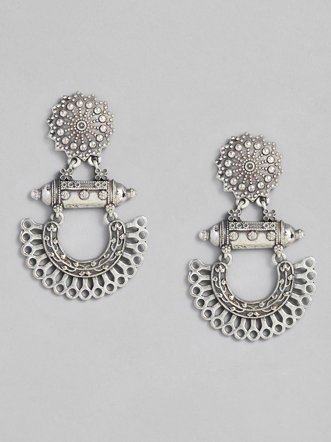 

Peora Oxidised Silver-Plated Tribal Afghani Classic Drop Earrings