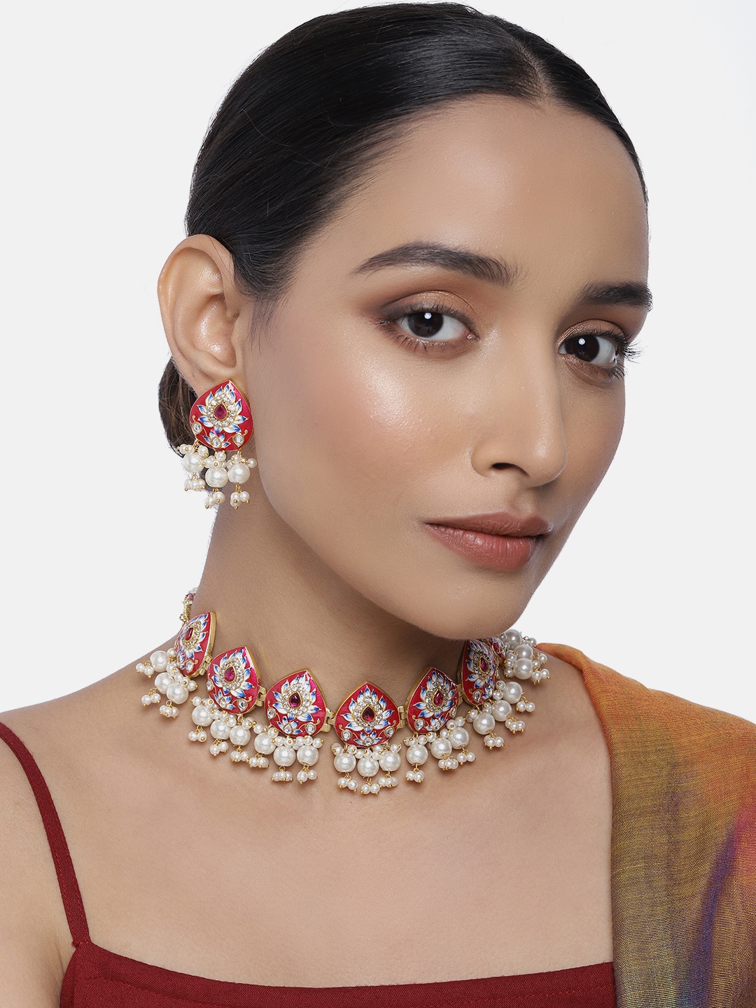 

Peora Red & Gold-Plated Handcrafted Enamelled Jewellery Set