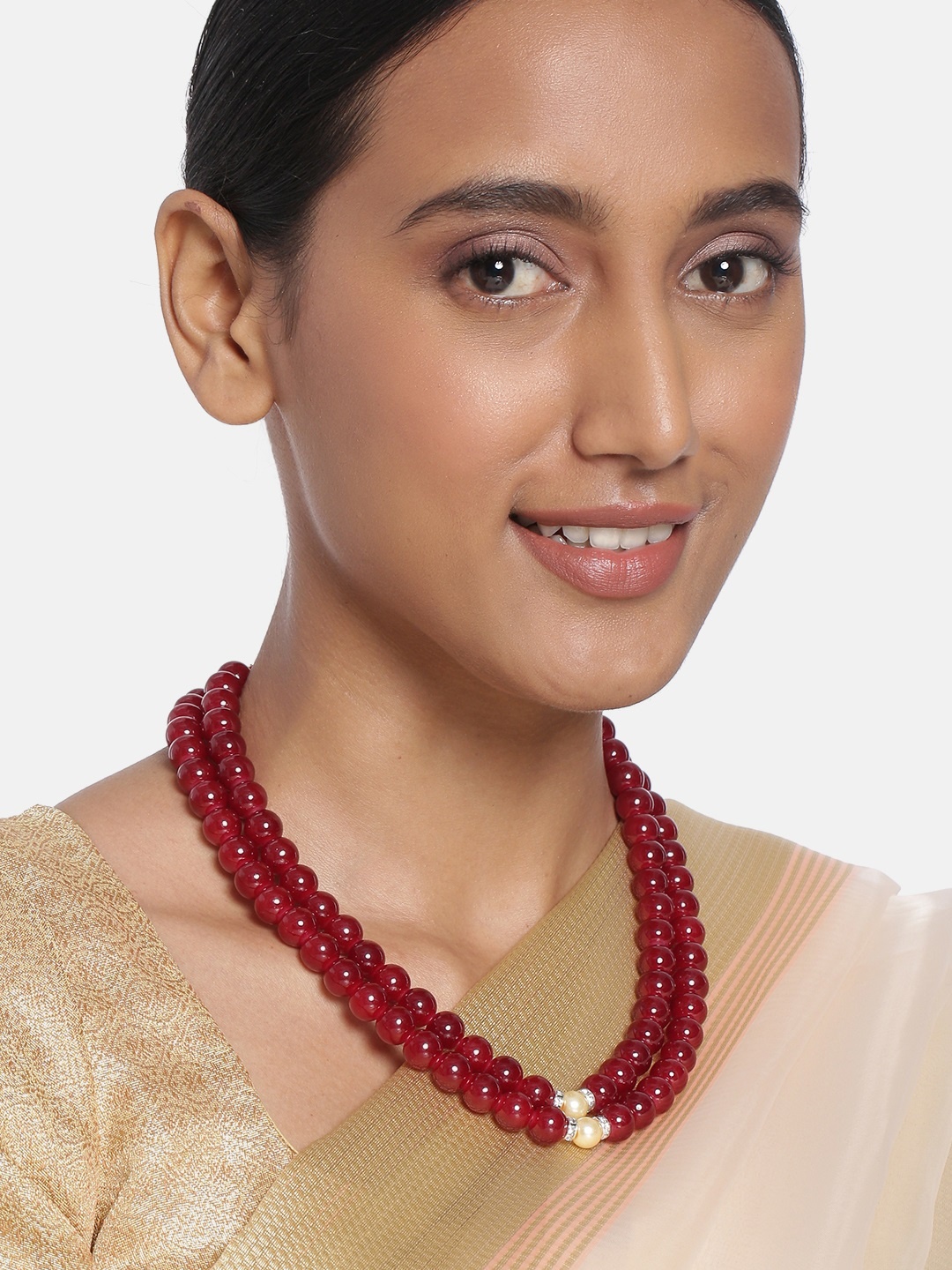 

Peora Maroon Gold-Plated Traditional Handcrafted Layered Choker Necklace