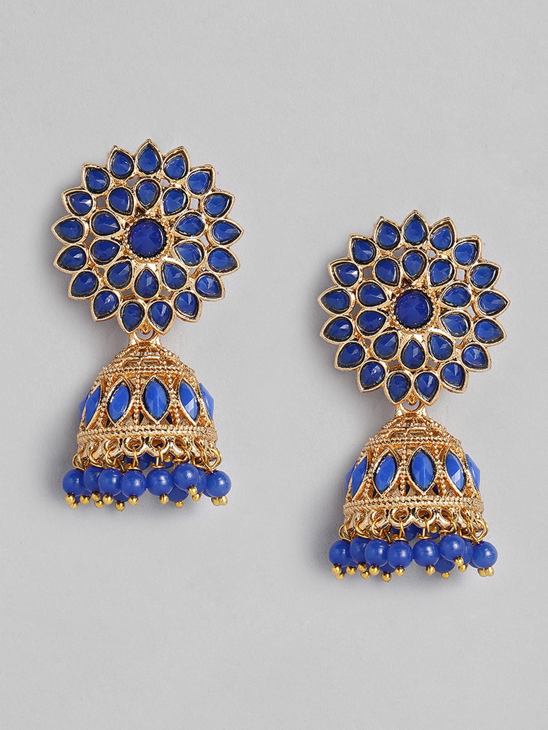 

Peora Blue & Gold-Plated Dome-Shaped Studded Jhumkas