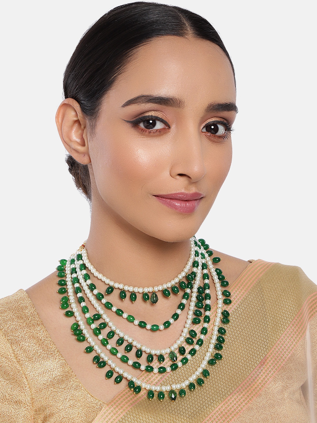 

Peora Green Gold-Plated Handcrafted Layered Necklace