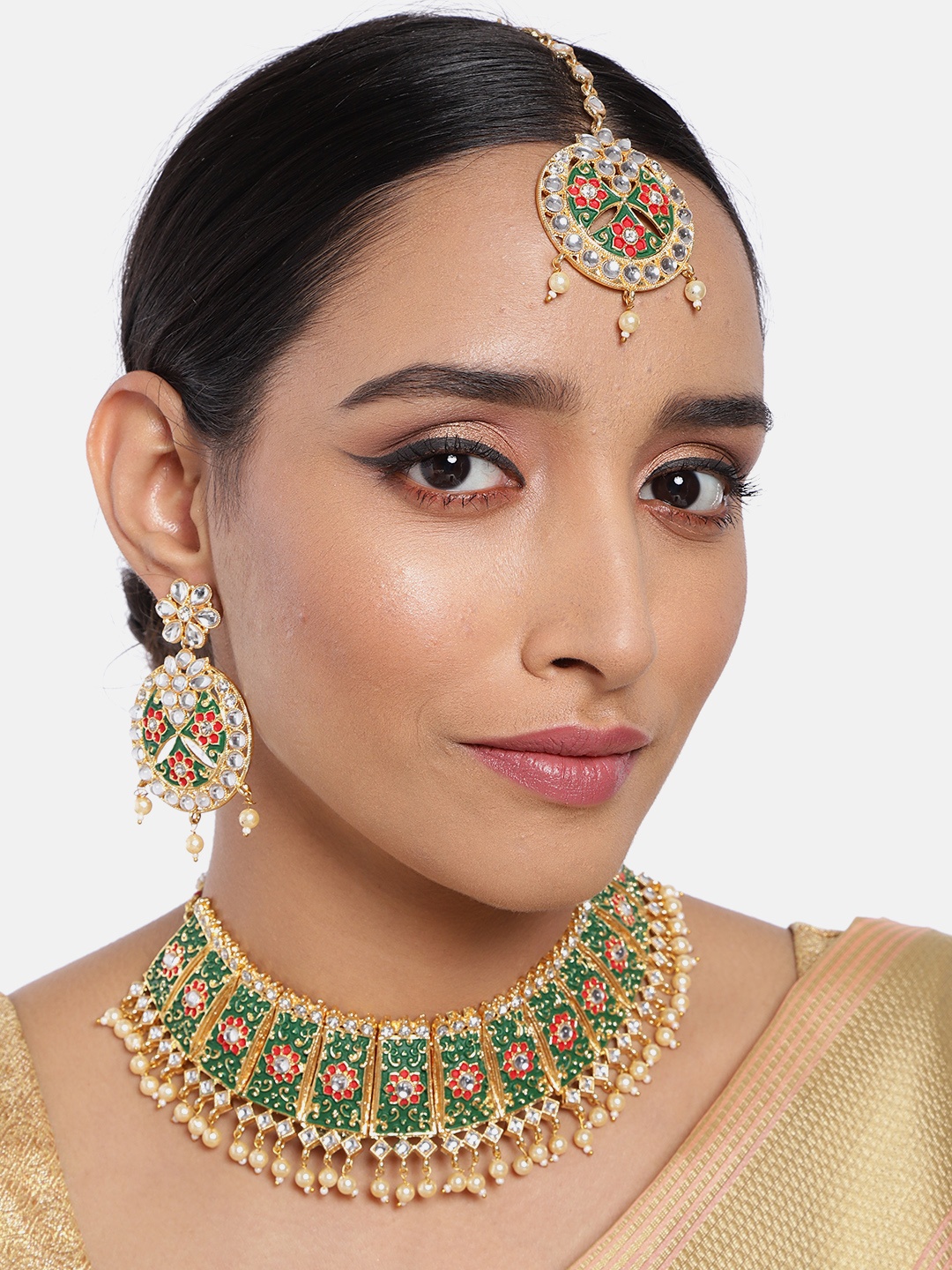 

Peora Gold-Plated Green Handcrafted Meenakari Enamelled Jewellery Set