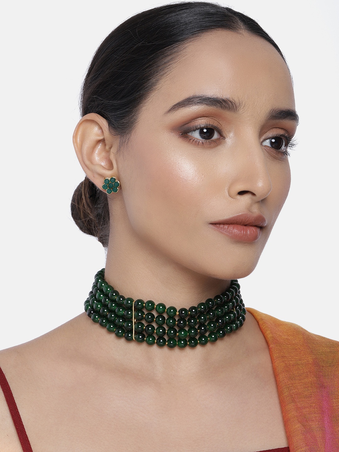 

Peora Green Gold-Plated Green Beaded Jewellery Set