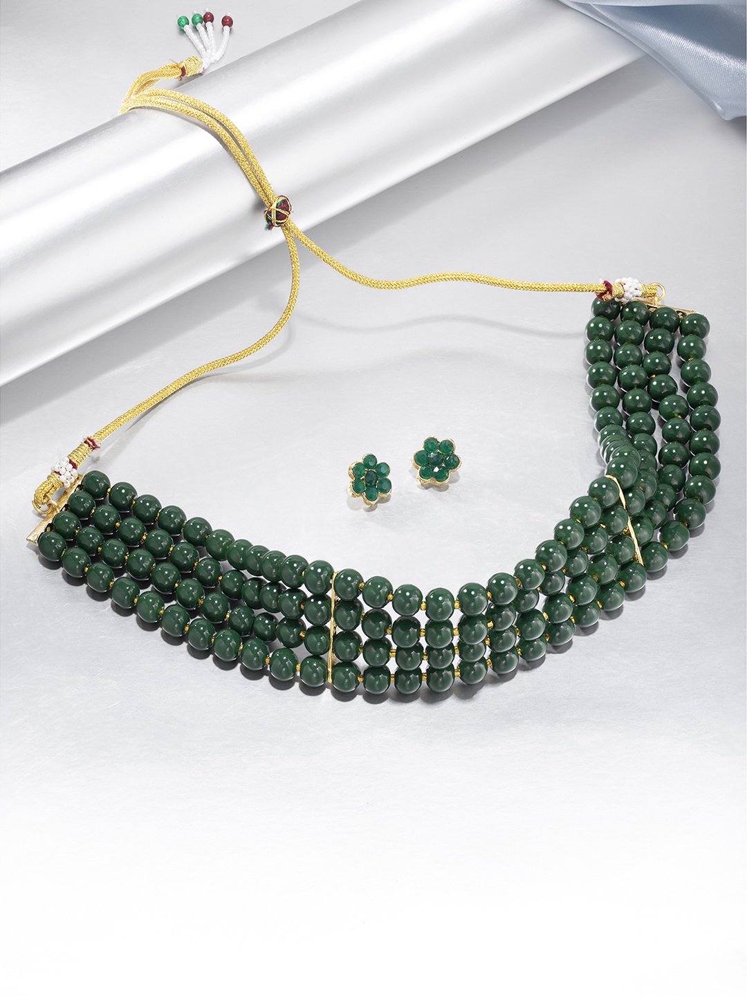 

Peora Green Gold-Plated Green Beaded Jewellery Set