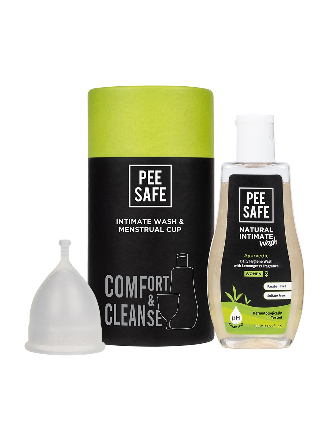 

PEESAFE Set of Menstrual Hygiene Intimate Wash & Reusable (L) Menstrual Cup with Pouch, White