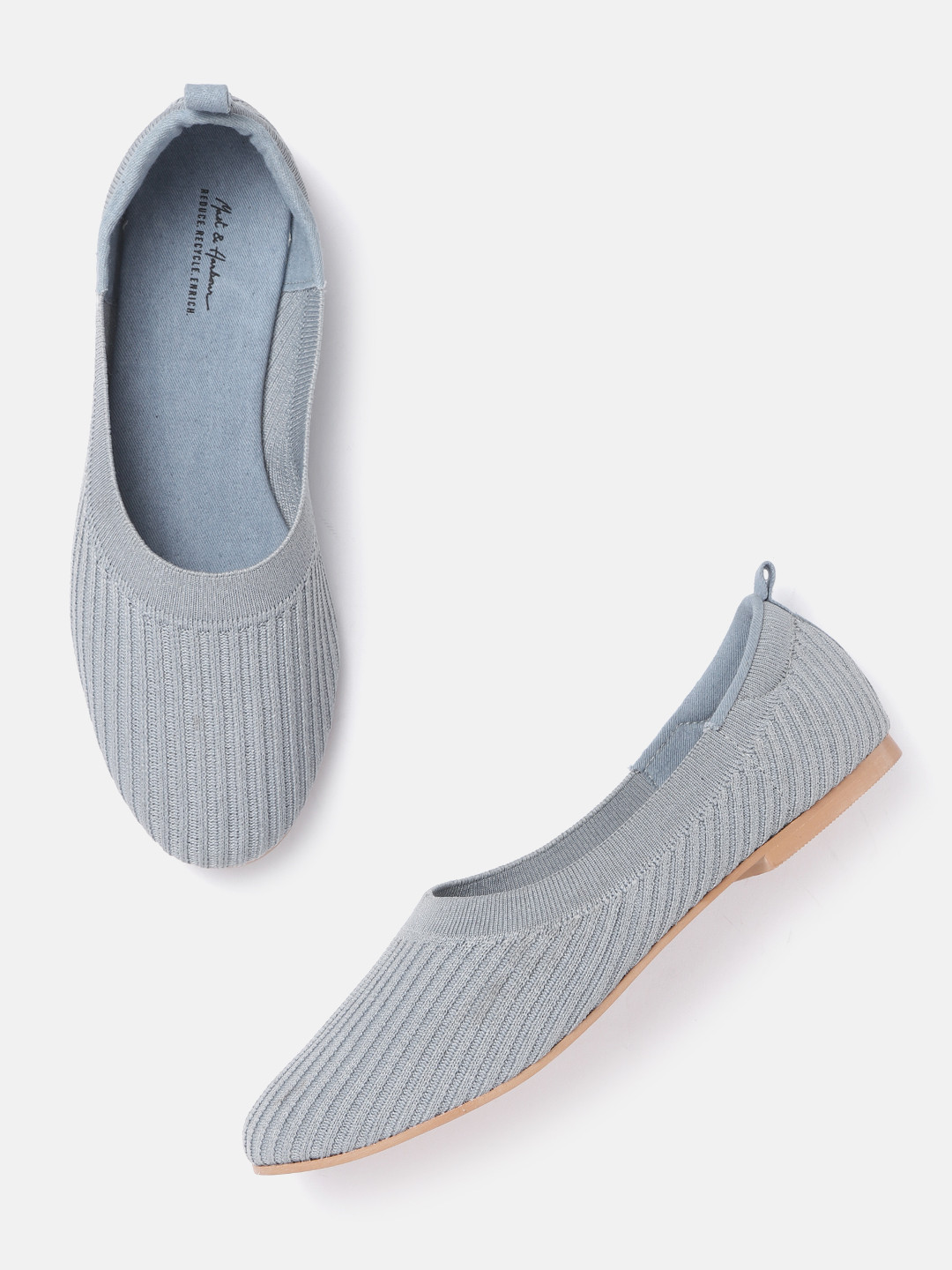 

Mast & Harbour Women Grey Self-Striped Ballerinas