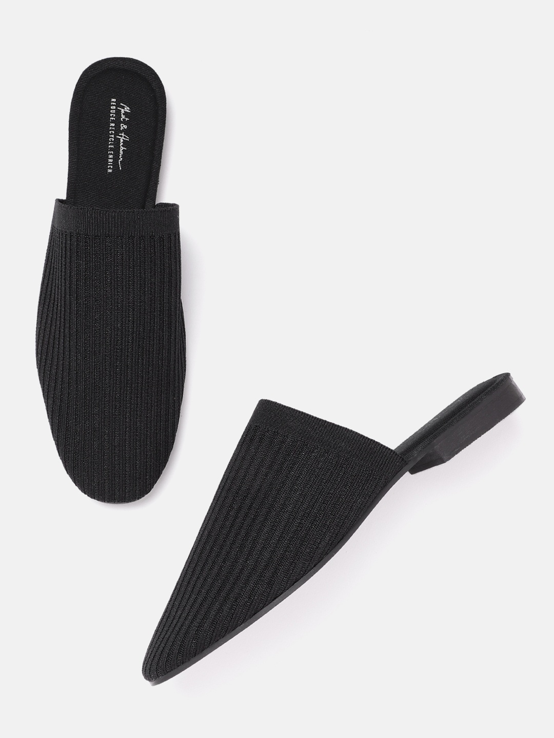 

Mast & Harbour Women Black Self Striped Mules