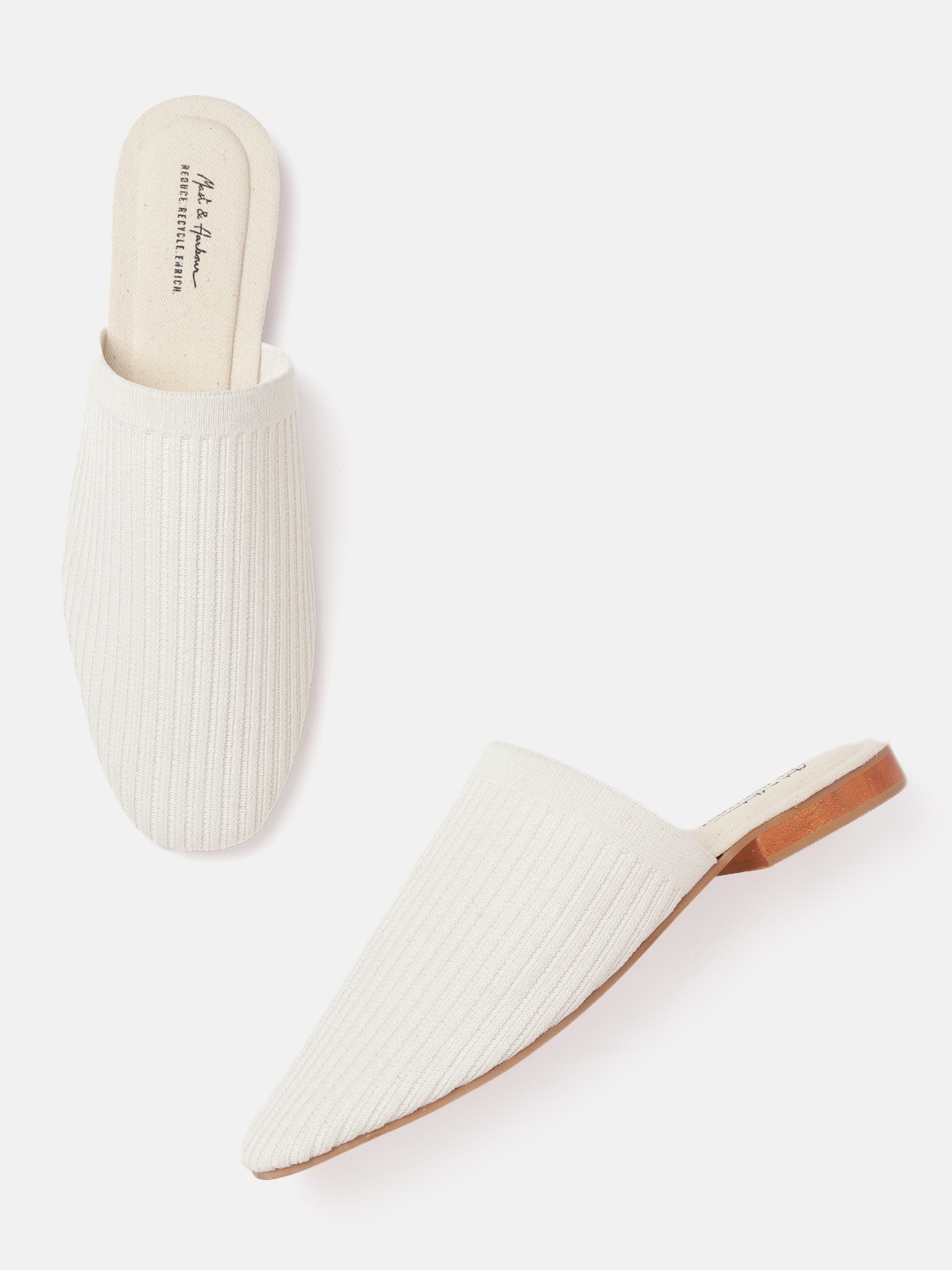 

Mast & Harbour Women Off White Self Striped Mules
