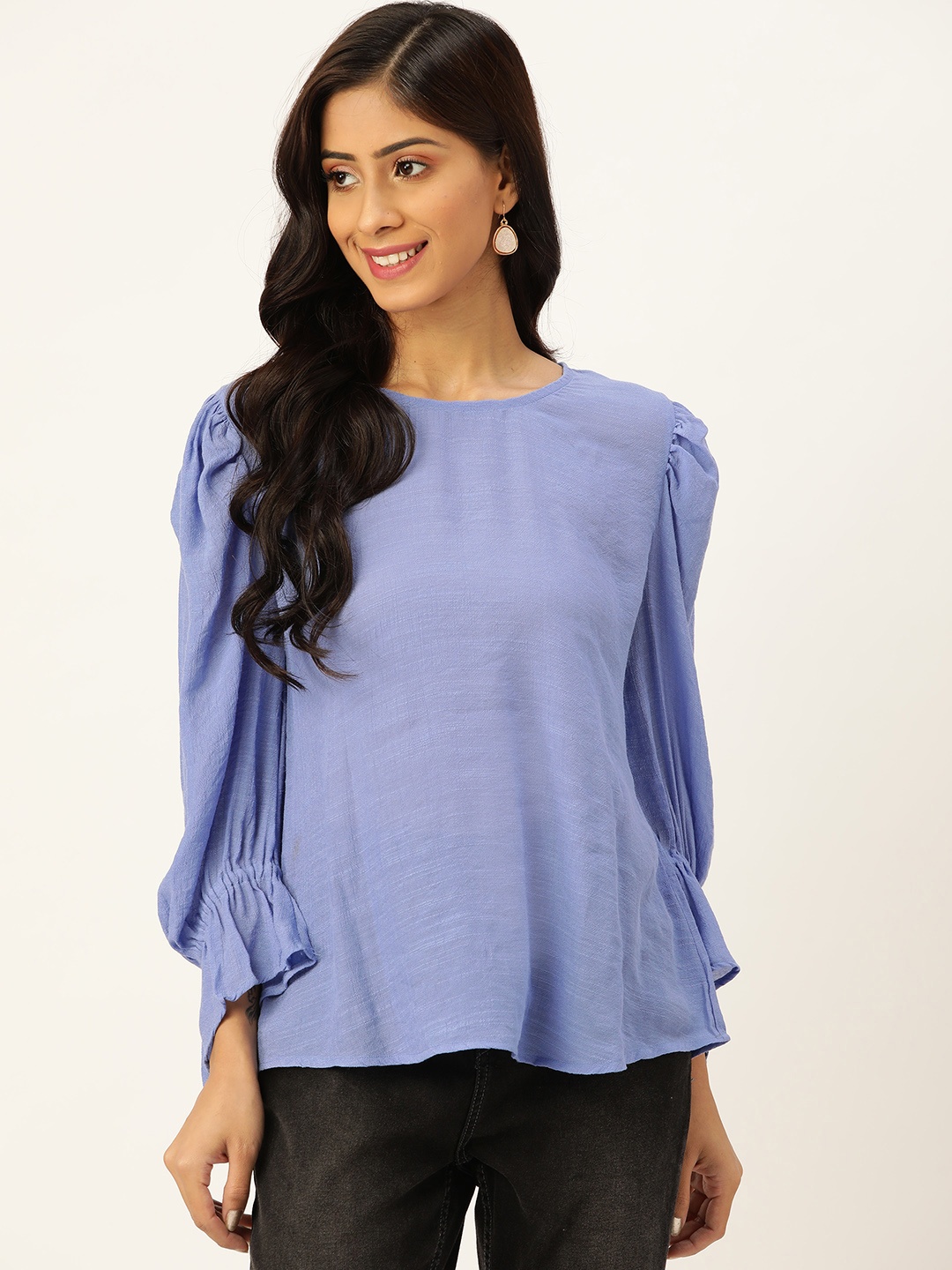 

Vaak Blue Puff Sleeve Regular Top