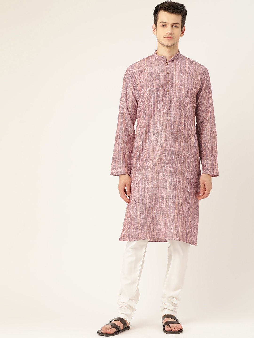 

RAJUBHAI HARGOVINDAS Men Purple & White Pure Cotton Kurta with Churidar