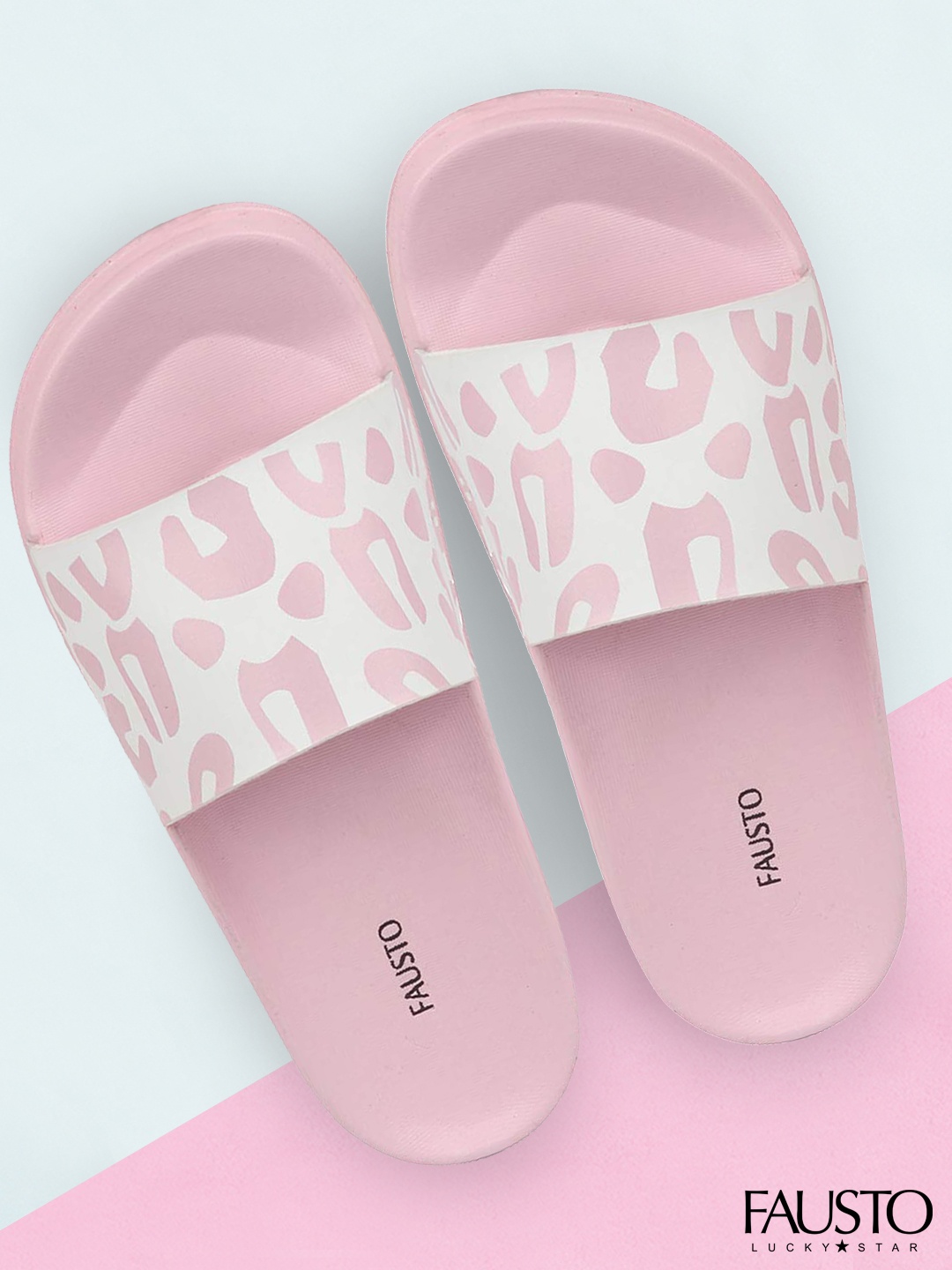 

FAUSTO Women Pink & White Printed Sliders