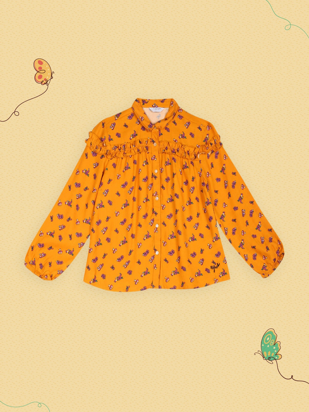 

U.S. Polo Assn. Kids Girls Yellow Floral Printed Casual Shirt