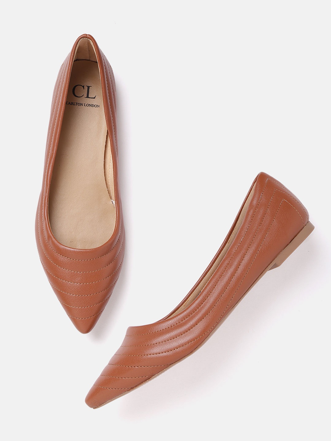 

Carlton London Women Tan Brown Self Striped Ballerinas