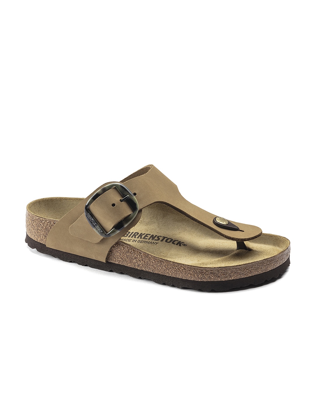 

Birkenstock Women Green Gizeh Big Buckle Nubuck Leather Regular Width T-Strap Flats