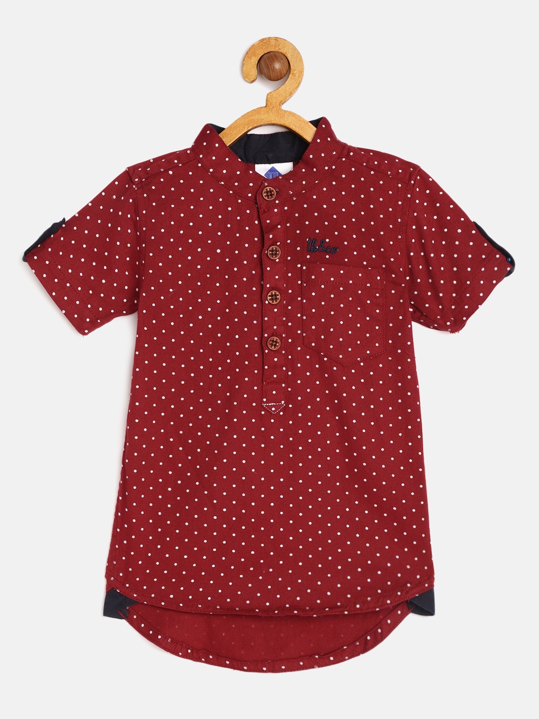 

TONYBOY Boys Maroon Polka Dot Printed Regular Fit Pure Cotton Casual Shirt