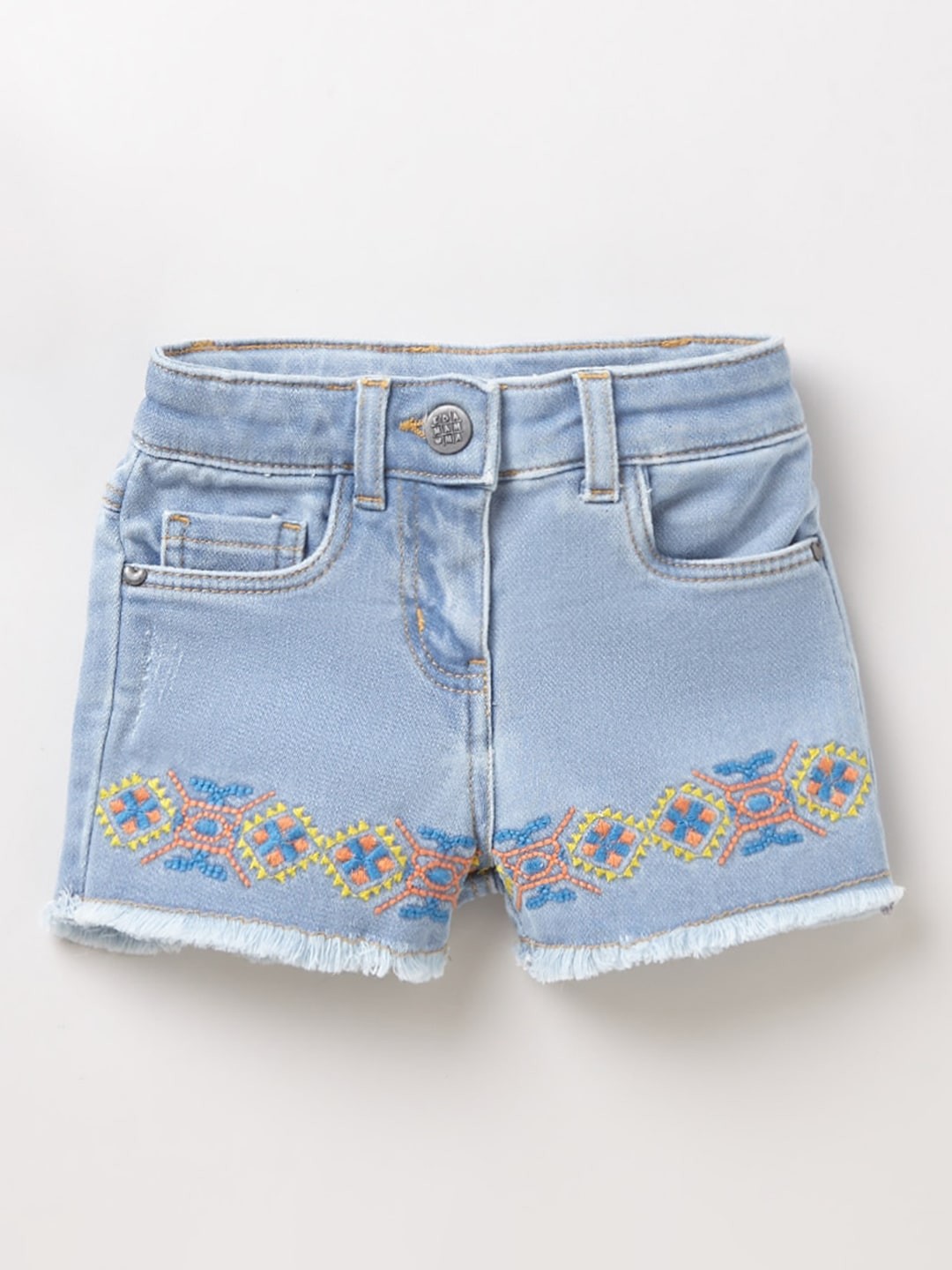 

Ed-a-Mamma Girls Blue Solid Regular Fit Denim Sustainable Shorts